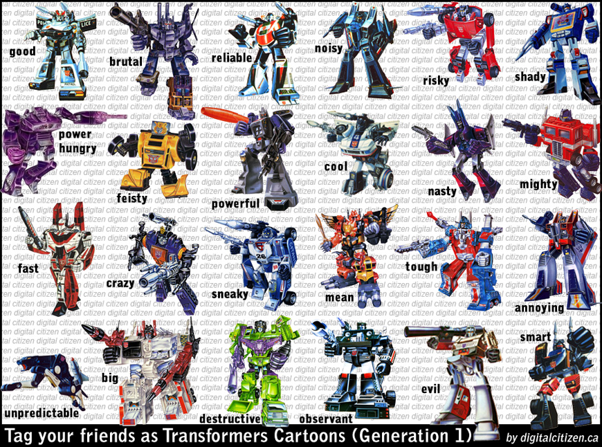 Transformers G1 and Movie Facebook Friends Tagging Meme Posters 
